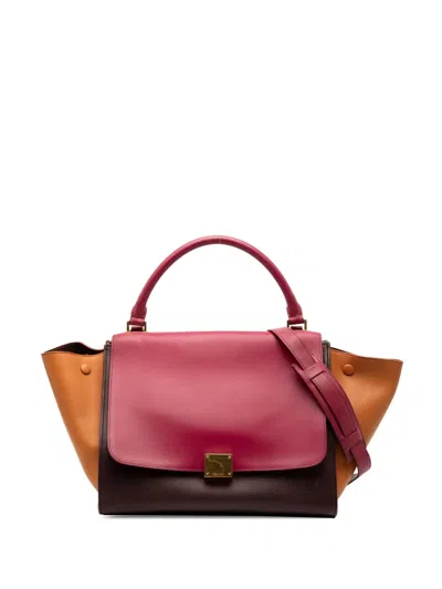 Pre-owned Celine 2014 Medium Tricolor Leather Trapeze Satchel In Red