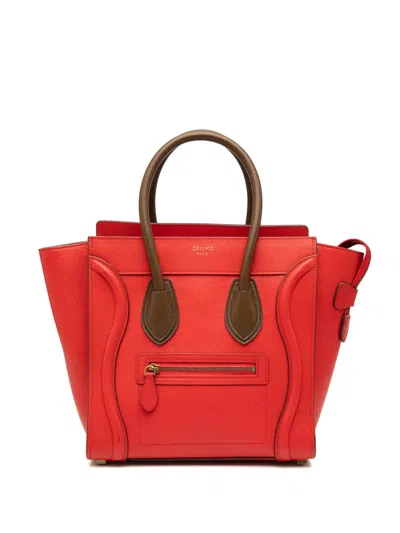 Pre-owned Celine 2014 Micro Bicolor Calfskin Luggage Tote Bag In Brown