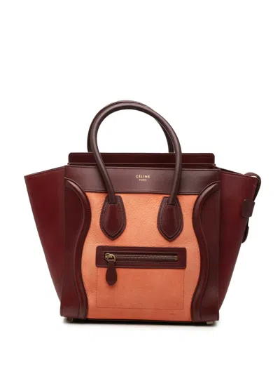 Pre-owned Celine 2014 Micro Bicolor Calfskin Luggage Tote Bag In Orange
