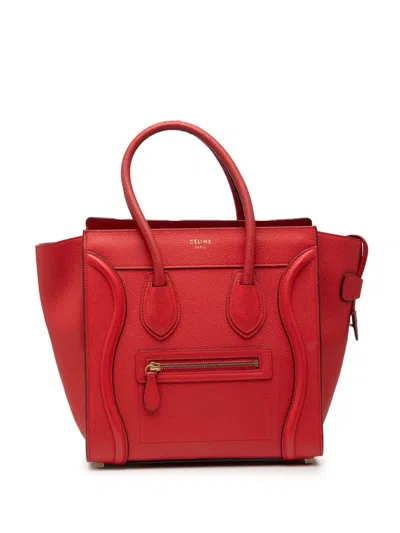 Pre-owned Celine 2014 Micro Calfskin Luggage Tote Handbag In Red
