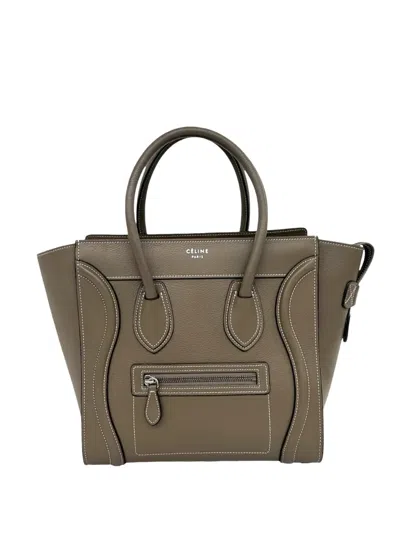 Pre-owned Celine 2014 Micro Leather Luggage Tote Bag In Brown