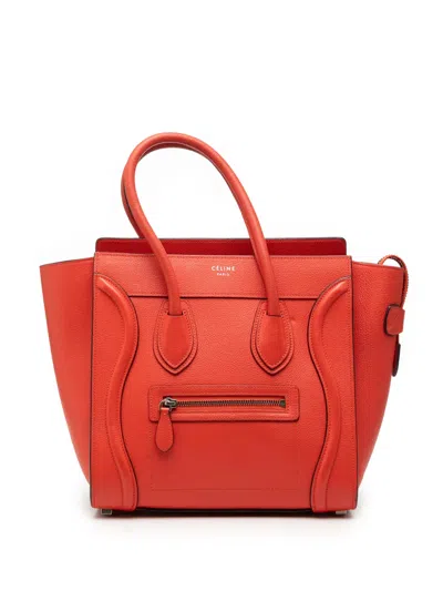 Pre-owned Celine 2014 Micro Leather Luggage Tote Handbag In Orange