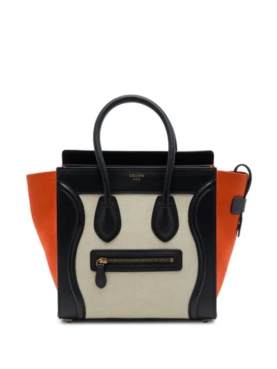 Pre-owned Celine 2014 Micro Tricolor Canvas And Leather Luggage Tote Bag In Brown