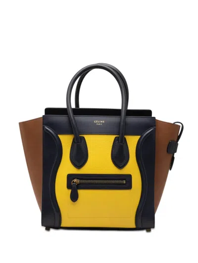 Pre-owned Celine 2014 Micro Tricolor Leather Luggage Tote Bag In Black