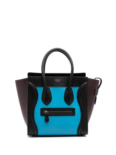 Pre-owned Celine 2014 Micro Tricolor Leather Luggage Tote Bag In Blue