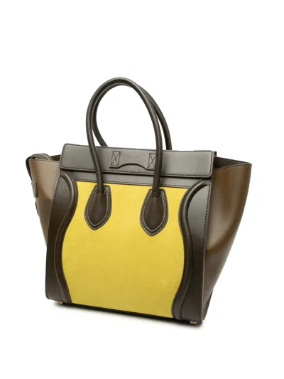 Pre-owned Celine 2014 Micro Tricolor Leather Luggage Tote Bag In Brown