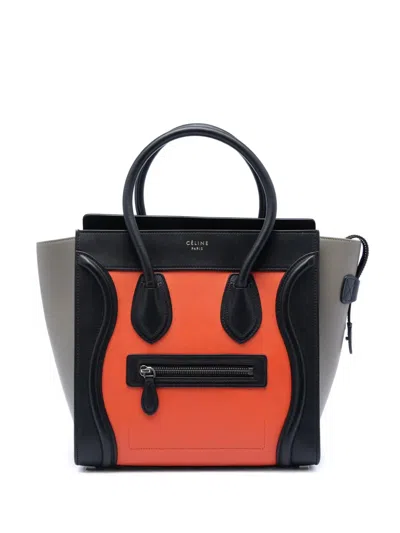 Pre-owned Celine 2014 Micro Tricolor Leather Luggage Tote Handbag In Black