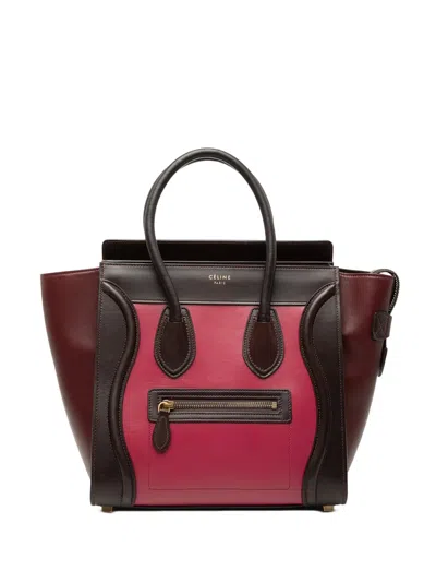 Pre-owned Celine 2014 Micro Tricolor Leather Luggage Tote Satchel In Pink