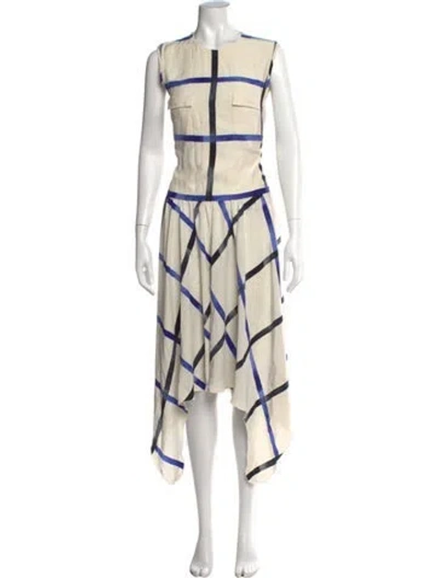 Pre-owned Celine 2014 Midi Length Dress In Blue/neutrals
