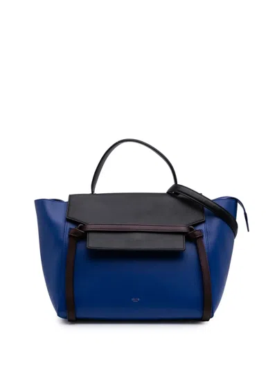 Pre-owned Celine 2014 Mini Bicolor Grained Calfskin Belt Bag Satchel In Black