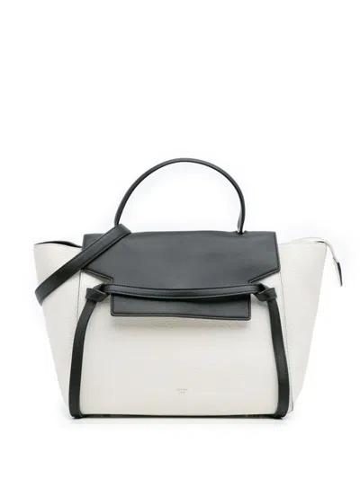 Pre-owned Celine 2014 Mini Bicolor Leather Belt Satchel In Black