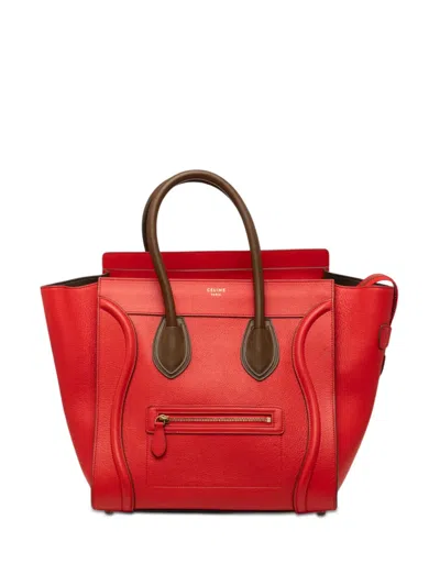 Pre-owned Celine 2014 Mini Bicolor Leather Luggage Tote Bag In Brown
