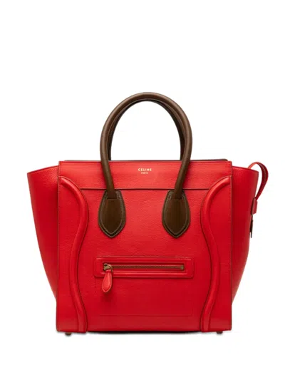 Pre-owned Celine 2014 Mini Bicolor Leather Luggage Tote Bag In Red