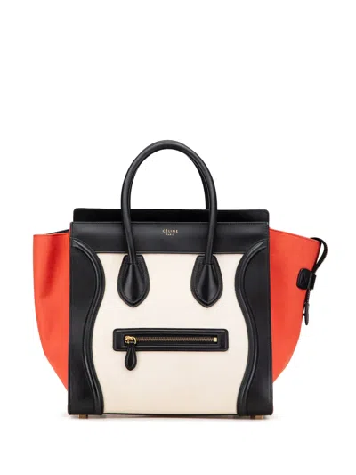 Pre-owned Celine 2014 Mini Canvas Tricolor Luggage Tote Bag In Brown