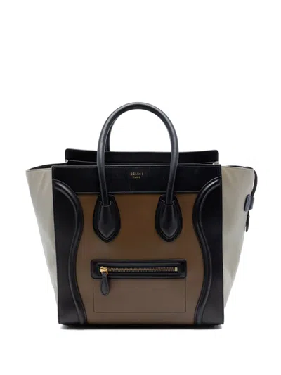Pre-owned Celine 2014 Mini Tricolor Calfskin Luggage Tote Bag In Brown