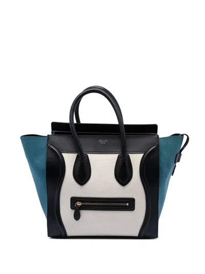 Pre-owned Celine 2014 Mini Tricolor Canvas And Leather Luggage Tote Bag In White