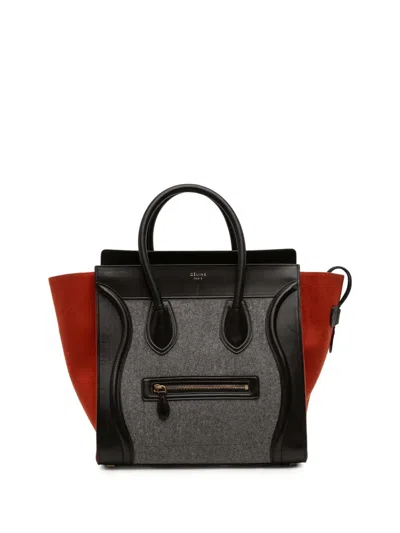 Pre-owned Celine 2014 Mini Tricolor Felt Wool And Calfskin Luggage Tote Bag In Black