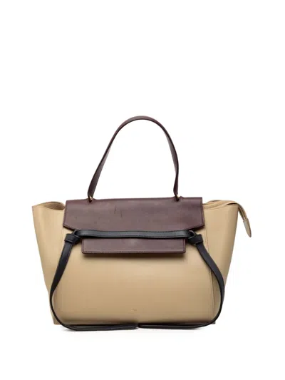 Pre-owned Celine 2014 Mini Tricolor Grained Calfskin Belt Satchel In Brown