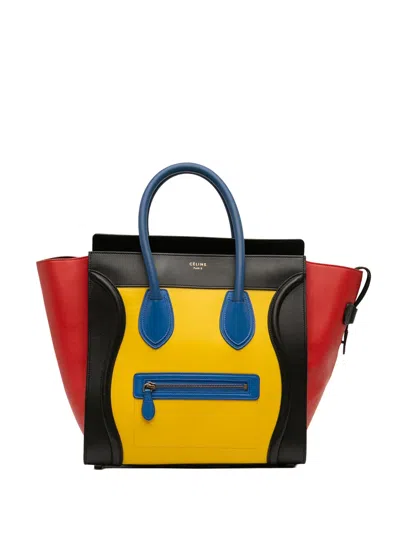 Pre-owned Celine 2014 Mini Tricolor Leather Luggage Tote Bag In Yellow