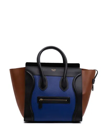 Pre-owned Celine 2014 Mini Tricolor Leather Luggage Tote Handbag In Blue
