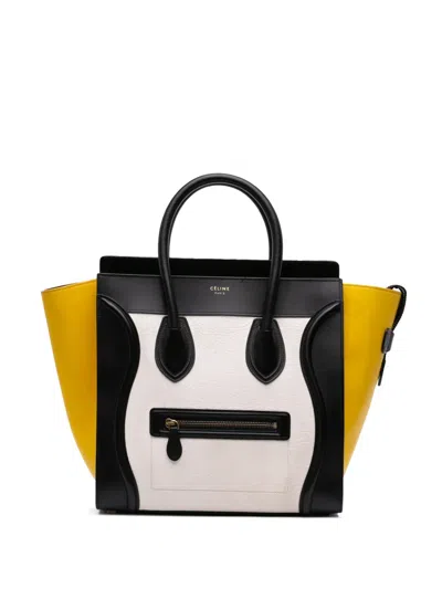 Pre-owned Celine 2014 Mini Tricolor Leather Luggage Tote Handbag In Multi