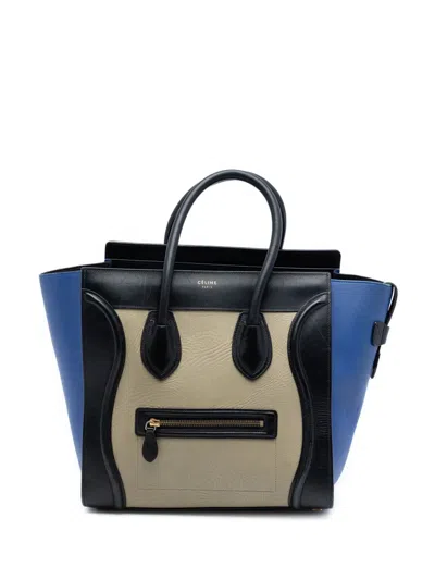 Pre-owned Celine 2014 Mini Tricolor Leather Luggage Tote Handbag In Multi