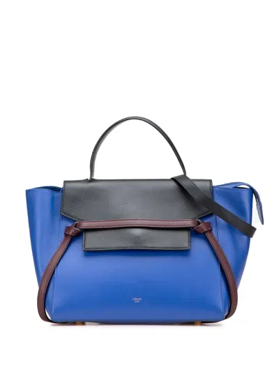 Pre-owned Celine 2014 Mini Tricolor Smooth Calfskin Belt Bag Satchel In Blue