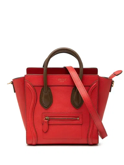 Pre-owned Celine 2014 Nano Bicolor Leather Luggage Tote Satchel In Brown