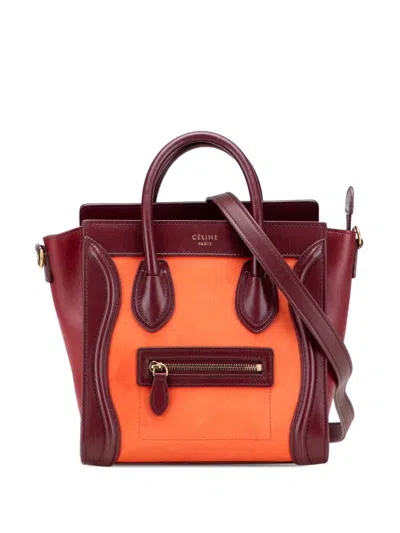 Pre-owned Celine 2014 Nano Bicolor Suede And Calfskin Luggage Tote Satchel In Red