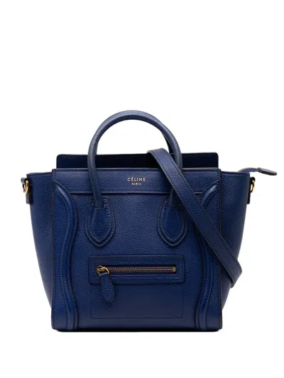 Pre-owned Celine 2014 Nano Leather Luggage Tote Satchel In Blue