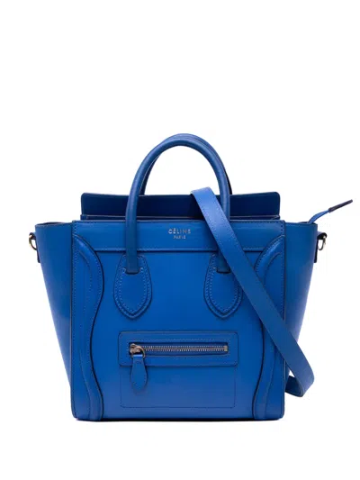 Pre-owned Celine 2014 Nano Leather Luggage Tote Satchel In Blue