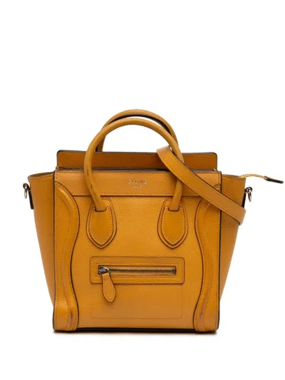 Pre-owned Celine 2014 Nano Leather Luggage Tote Satchel In Yellow