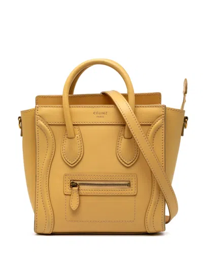 Pre-owned Celine 2014 Nano Leather Luggage Tote Satchel In Yellow