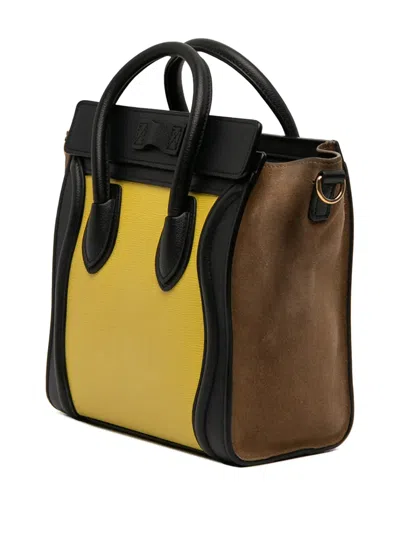 Pre-owned Celine 2014 Nano Tricolor Calfskin And Suede Luggage Tote Satchel In Yellow