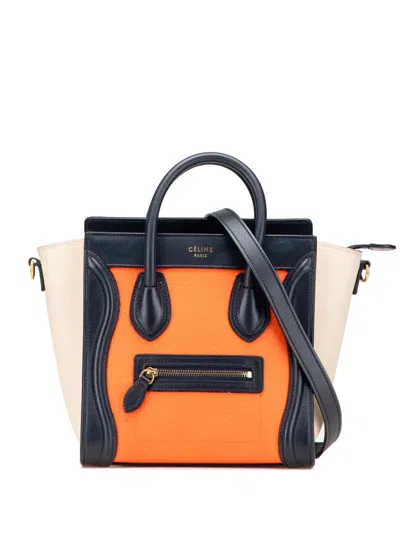 Pre-owned Celine 2014 Nano Tricolor Leather Luggage Tote Satchel In Multi