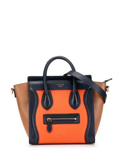 Pre-owned Celine 2014 Nano Tricolor Leather Luggage Tote Satchel In Multi