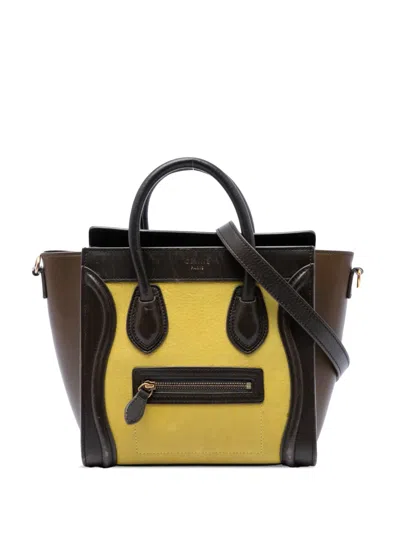 Pre-owned Celine 2014 Nano Tricolor Leather Luggage Tote Satchel In Yellow