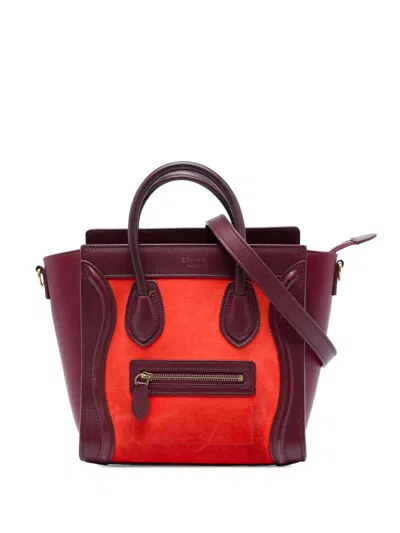 Pre-owned Celine 2014 Nano Tricolor Nubuck And Calfskin Luggage Tote Satchel In Orange