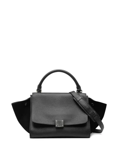 Pre-owned Celine 2014 Small Drummed Calfskin And Suede Trapeze Satchel In Black