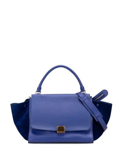 Pre-owned Celine 2014 Small Drummed Calfskin And Suede Trapeze Satchel In Blue