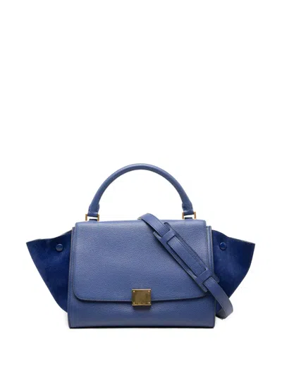 Pre-owned Celine 2014 Small Drummed Calfskin And Suede Trapeze Satchel In Blue