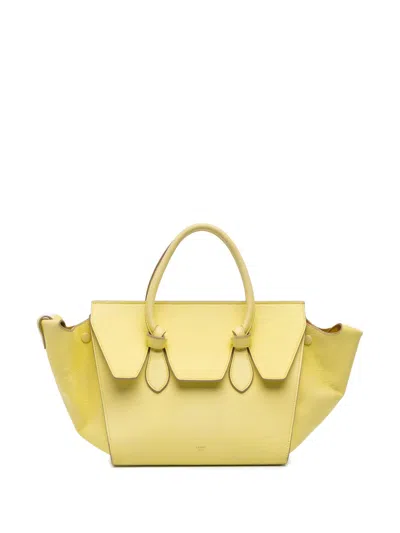 Pre-owned Celine 2014 Small Grained Calfskin Tie Tote Bag In Yellow