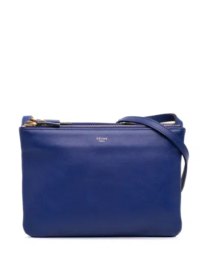 Pre-owned Celine 2014 Small Lambskin Trio Crossbody Bag In Blue