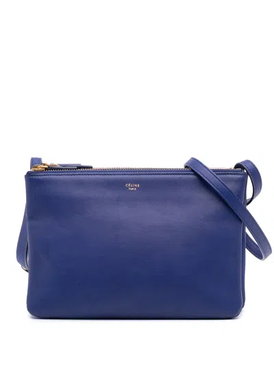 Pre-owned Celine 2014 Small Lambskin Trio Crossbody Bag In Blue