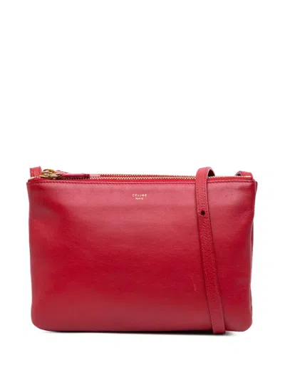 Pre-owned Celine 2014 Small Lambskin Trio Crossbody Bag In Red
