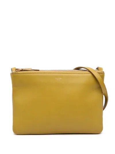 Pre-owned Celine 2014 Small Lambskin Trio Crossbody Bag In Yellow