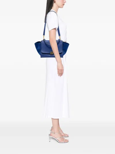 Pre-owned Celine 2014 Small Leather Trapeze Satchel In Blue