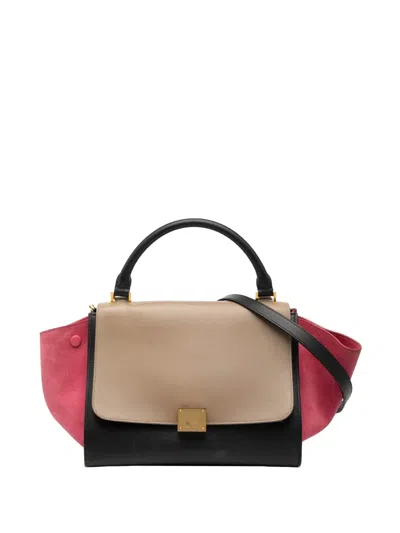 Pre-owned Celine 2014 Small Tricolor Calfskin And Suede Trapeze Satchel In Black