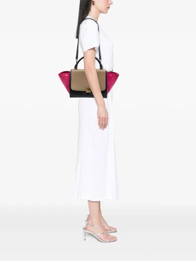 Pre-owned Celine 2014 Small Tricolor Calfskin And Suede Trapeze Satchel In Black