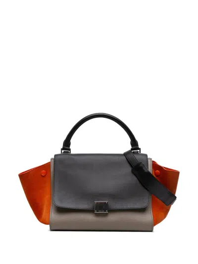 Pre-owned Celine 2014 Small Tricolor Leather Trapeze Satchel In Brown